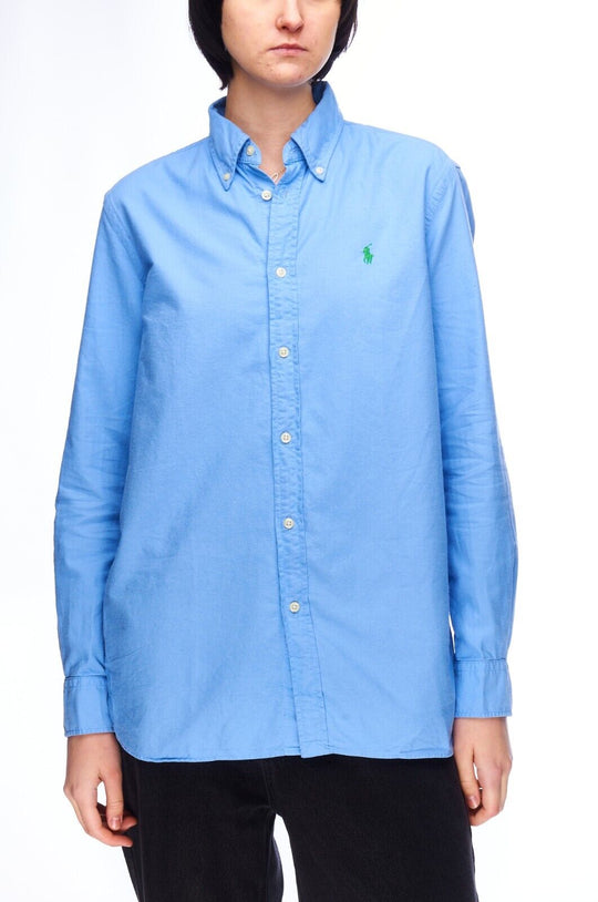 RALPH LAUREN Shirt Blue Cotton Women's Button Down Relaxed Fit Size M