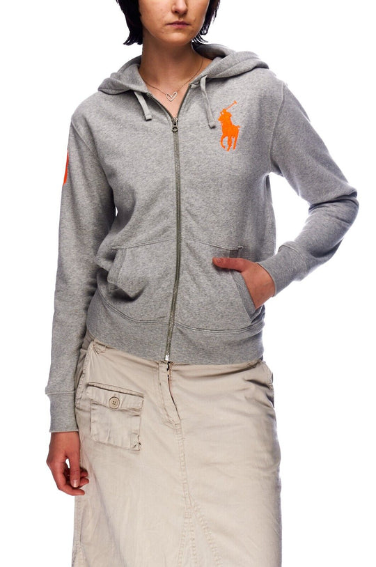 RALPH LAUREN Full Zip Gray Big Pony Cotton Womens Hoodie Size M