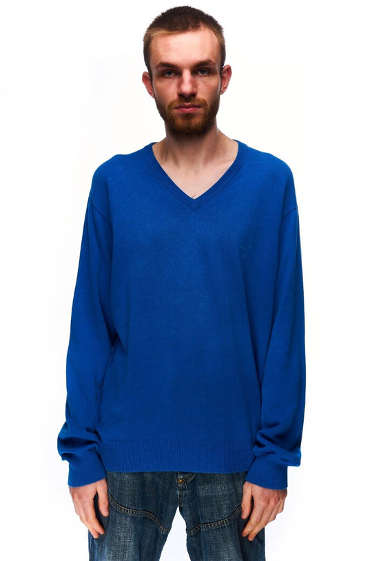 GANT V-Neck Sweater Navy Cotton Men's Knit Jumper Size L