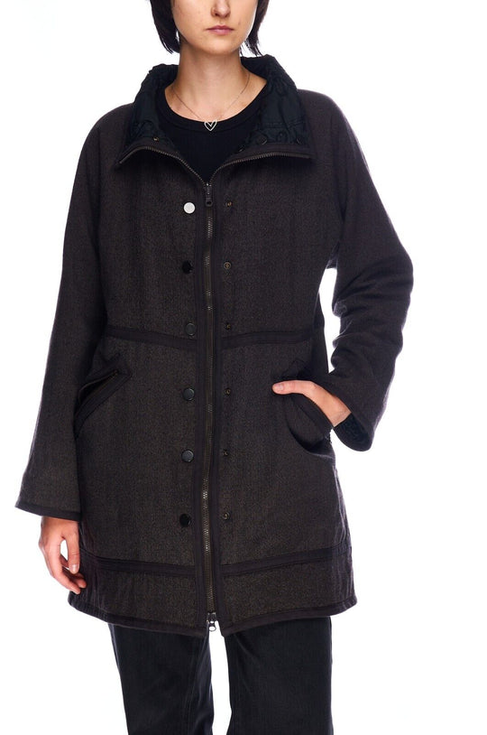 HELENE CLEMENT Reversible Jacket Gray Black Wool Women's Herringbone Coat Size 1