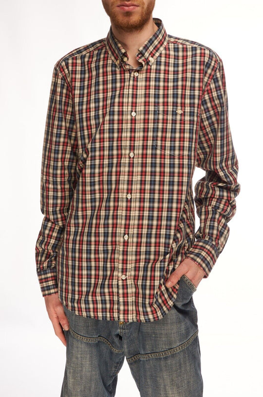 HACKETT London Shirt Multicolor Check Cotton Men's Button Down Slim Fit Size L