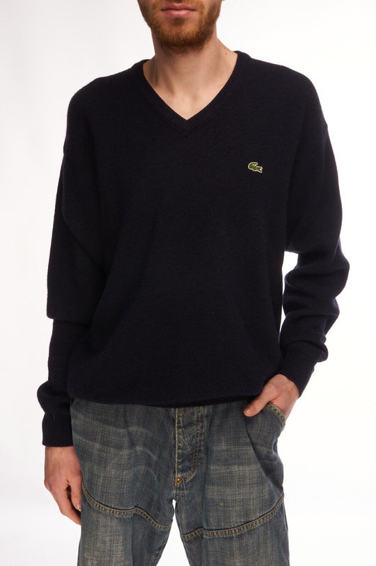 LACOSTE V-Neck Sweater Navy Men's Knit Jumper Size 5