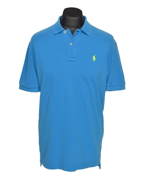 RALPH LAUREN Polo Shirt Blue Pique Cotton Men's Short Sleeve Size M