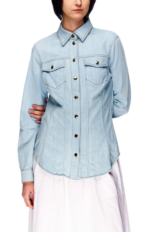 MOSCHINO Couture Snap Shirt Blue Denim Cotton Women's Jacket Size ~M