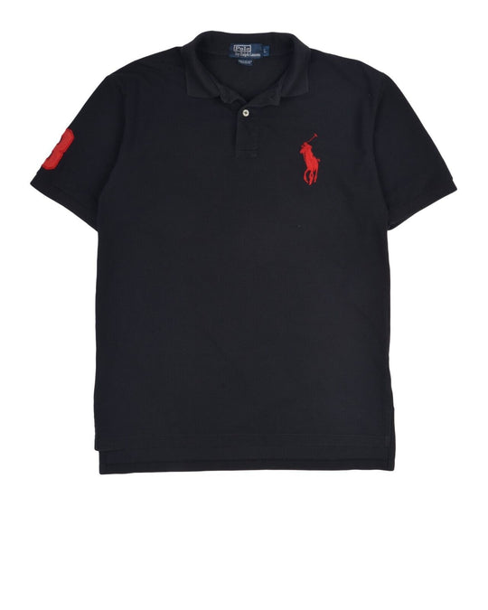 RALPH LAUREN Polo Shirt Big Pony Navy Blue Pique Cotton Mens Short Sleeve Size L