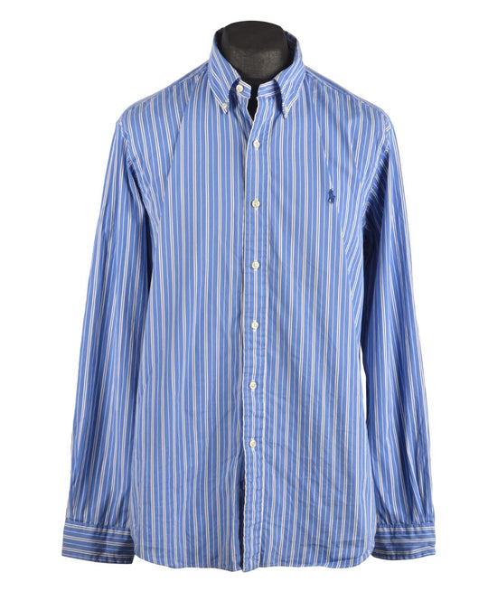 POLO RALPH LAUREN Shirt White Blue Striped Cotton Men's Button Down Size XL