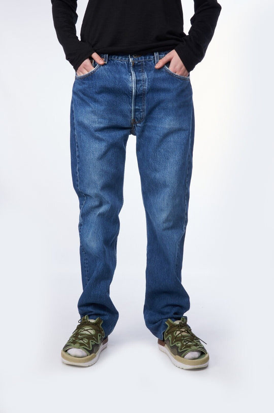 LEVIS 501 Jeans Blue Denim Cotton Men's Straight Leg Made In USA Size W36 L34