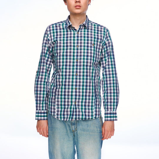 TED BAKER LONDON Shirt Blue Green Check Cotton Men's Button Up Size 3