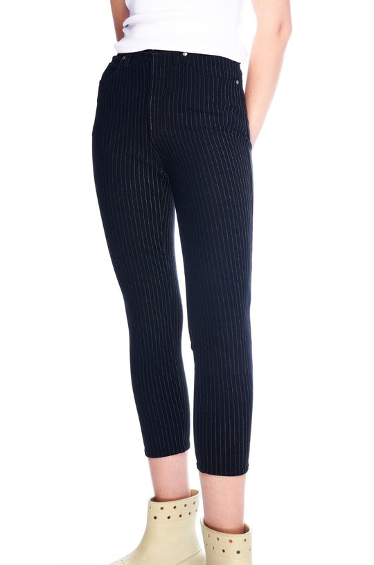 VERSACE JEANS COUTURE Skinny Pants Black Stripes Cotton Women's Cropped Size 27