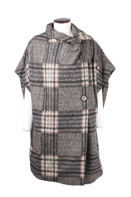 ALLSAINTS Wrenley Check Cape Gray Wool Women's Sleeveless Coat Size M / L
