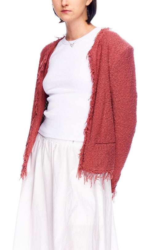 IRO Blazer Jacket Pink Boucle Cotton Women's Unlined Fringe Size 36