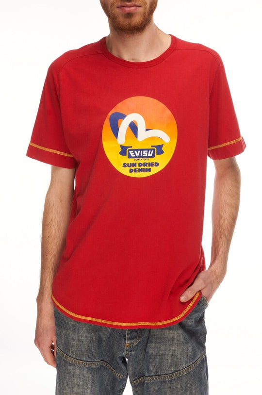 EVISU T-Shirt Red Cotton Big Logo Mens Tee Size XL
