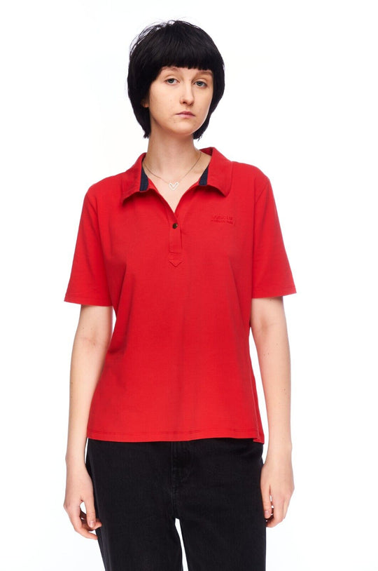 BARBOUR Polo Shirt Red Cotton Women's Short Sleeve Top Size 16 UK / 12 US / 42