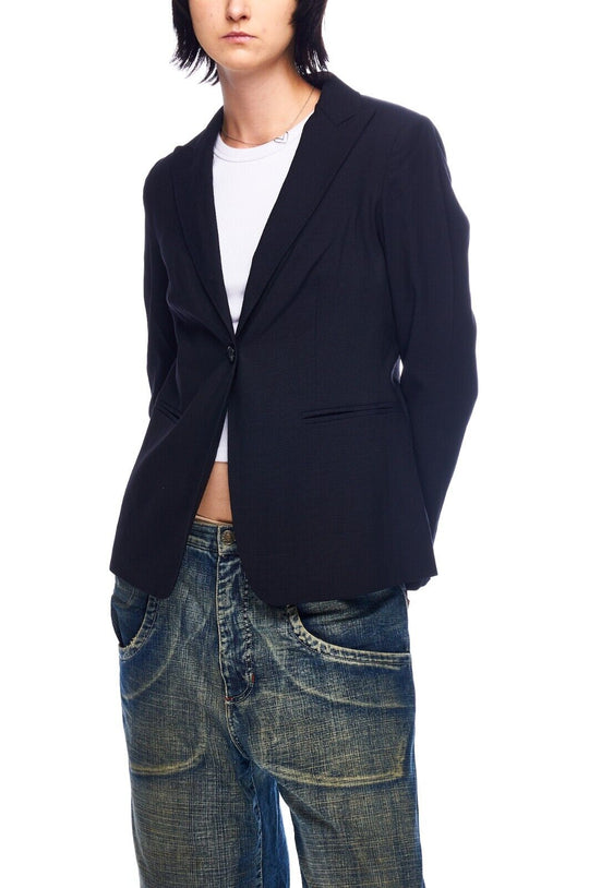MAX MARA Blazer Jacket Navy Wool Silk Women's One Button Size 8 US / 10 UK / 42
