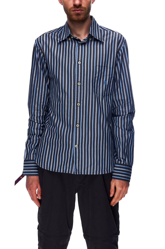 MARINA YACHTING Shirt Navy Blue Striped Cotton Men's Button Up Size 40