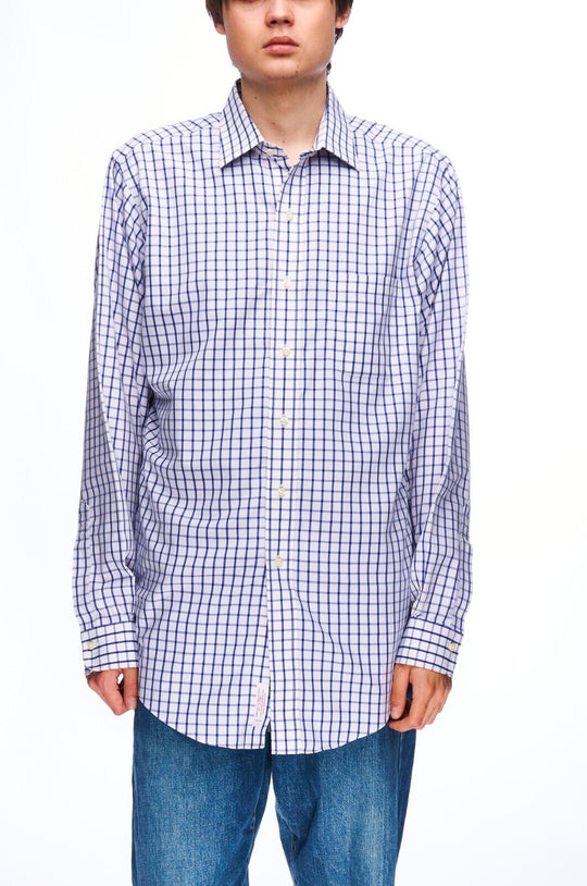 BROOKS BROTHERS Shirt Navy Check Cotton Men's Button Up Size 35