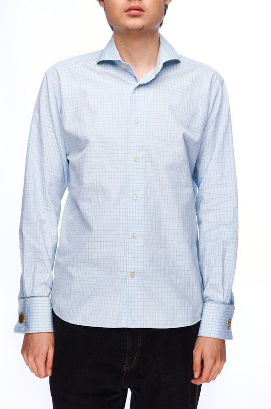 SUITSUPPLY Dress Shirt Blue Check Cotton Men's Button Up Size 37