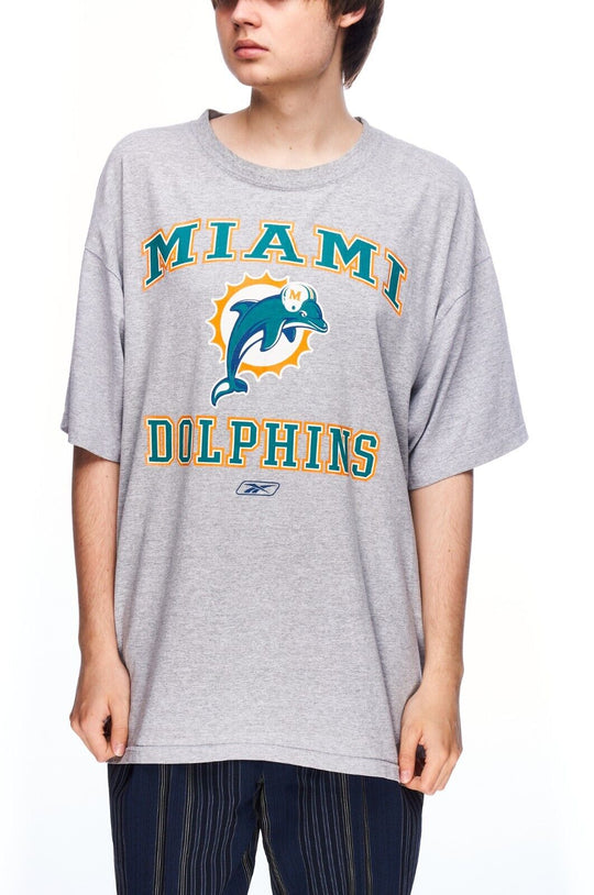 REEBOK Miami Dolphins T-Shirt Gray Cotton Men's Short Sleeve Tee Size XL