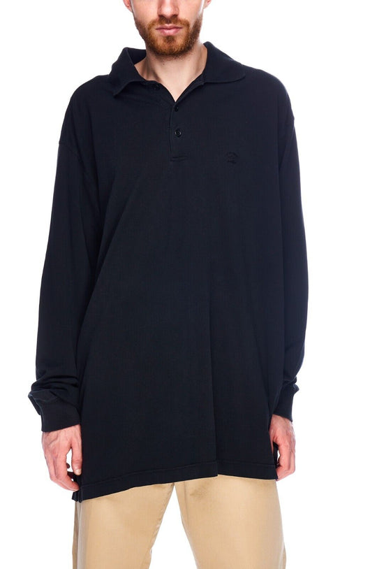 PAUL & SHARK Polo Shirt Black Cotton Mens Newport Long Sleeve Size 2XL