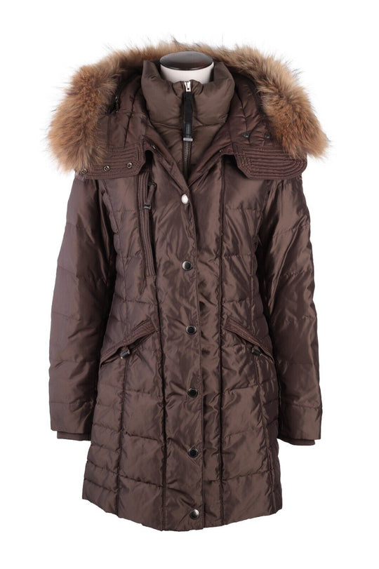 PARAJUMPERS Long Jacket Brown Down Coat Women's Fur Hooded Parka Size L