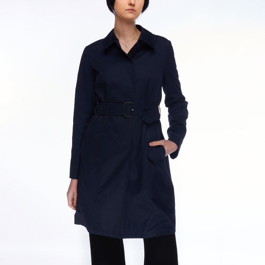 AQUASCUTUM Trench Coat Navy Cotton Women's Belted Cloak Jacket Size 10