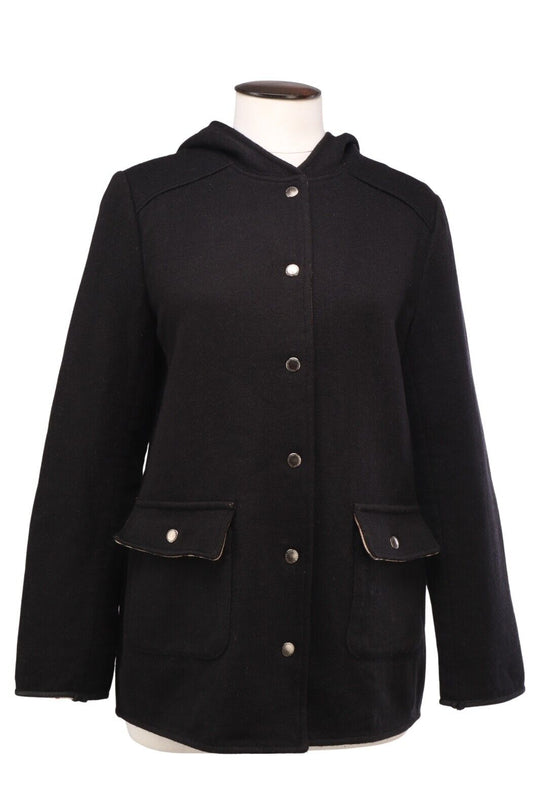 BURBERRY Hooded Jacket Black Women's Nova Check Lining Coat Size ~40