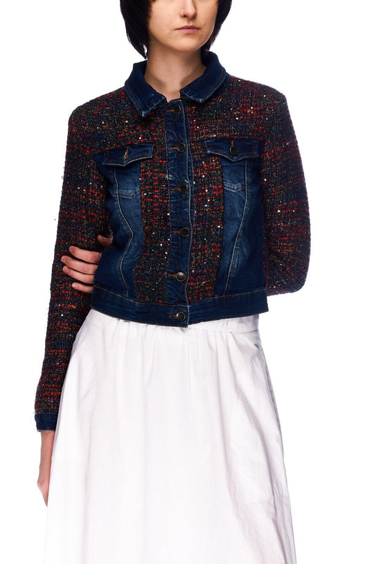 Women's Desigual Blue Embroidered Denim Jeans Short Jacket Size 34