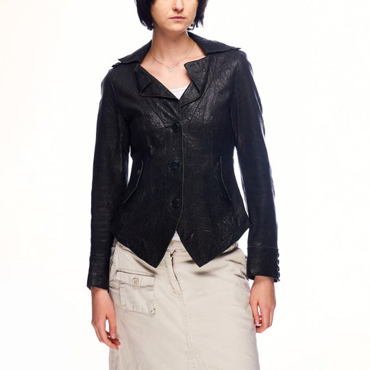 ARMANI JEANS Jacket Black Biker Leather Womens Size 40 IT