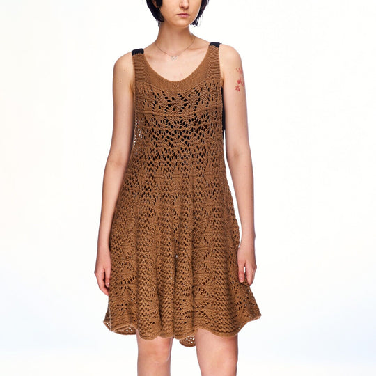 TWINSET Simona Barbieri Open Knit Brown Womens Dress Size ~ L