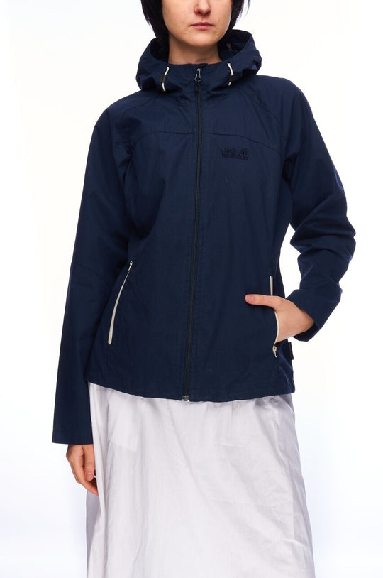 JACK WOLFSKIN Hooded Jacket Navy Women's Outdoor Size 14 UK / M