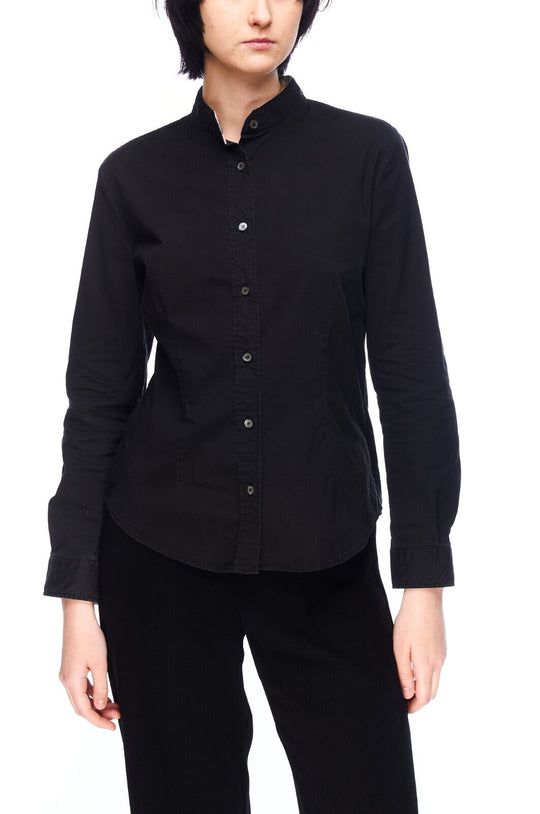 BURBERRY London Shirt Black Cotton Women's Button Up Band Neck Size S
