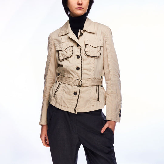 MARC CAIN SPORTS Belted Jacket Beige Cotton Linen Women's Multipocket Size 3