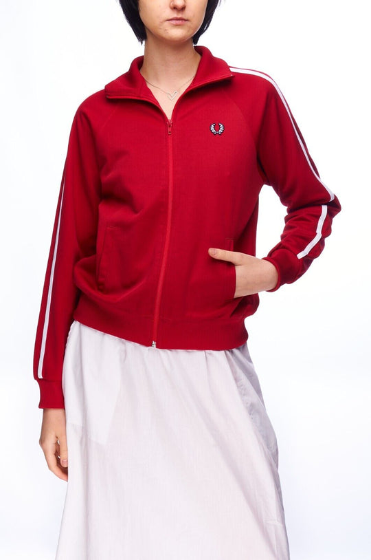 FRED PERRY Track Top Jacket Burgundy Cotton Women's Sportswear Size 40