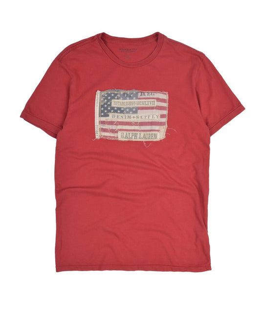RALPH LAUREN Denim Supply T-Shirt Red Cotton Men's USA Flag Tee Size S