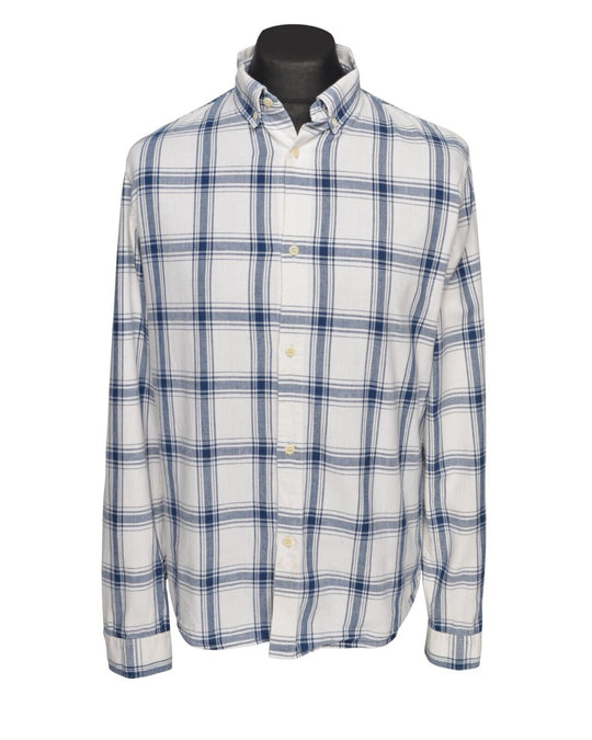 A.P.C. Shirt Navy Beige Check Cotton Men's Button Down Size L