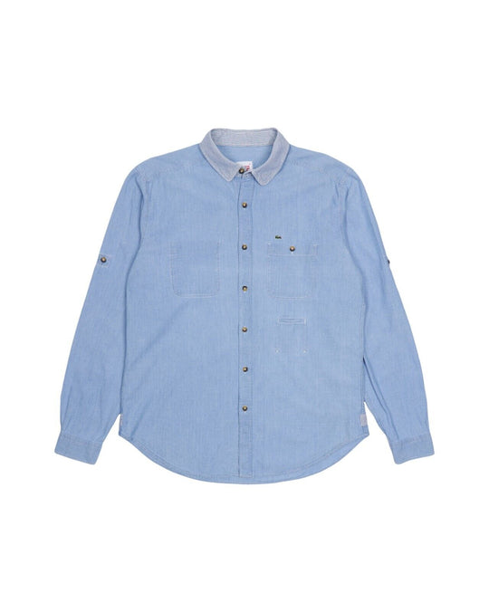 LACOSTE LIVE! Shirt Blue Chambray Cotton Men's Longsleeve Sleeve Size 42