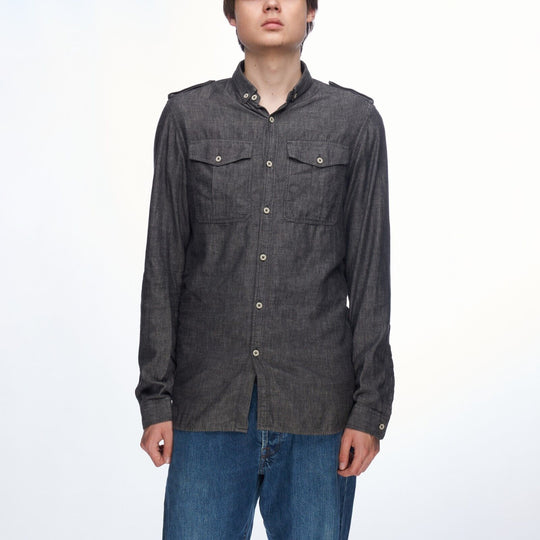 BURBERRY Shirt Grey Cotton Men's Button Down Officer Pocket Size 38