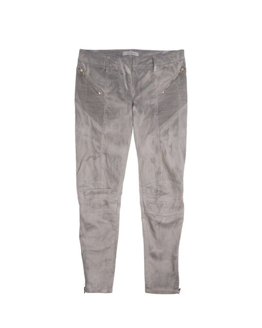 PIERRE BALMAIN Pants Grey Velour Biker Trousers Size 30 / 44
