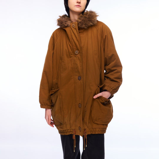 Vintage ICEBERG Hooded Jacket Brown Cotton Womens A Day At The Races Parka Sz 40