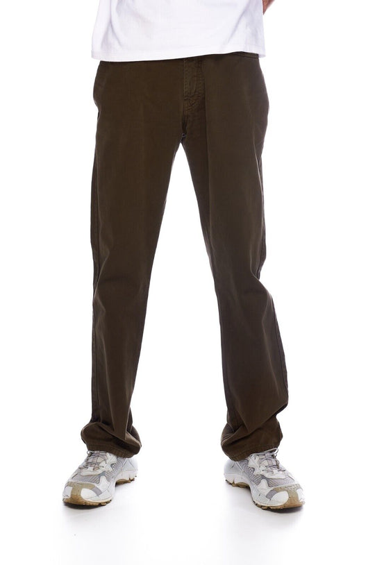 ERMENEGILDO ZEGNA Pants Khaki Brown Cotton Men's Straight Leg Trousers Size 32