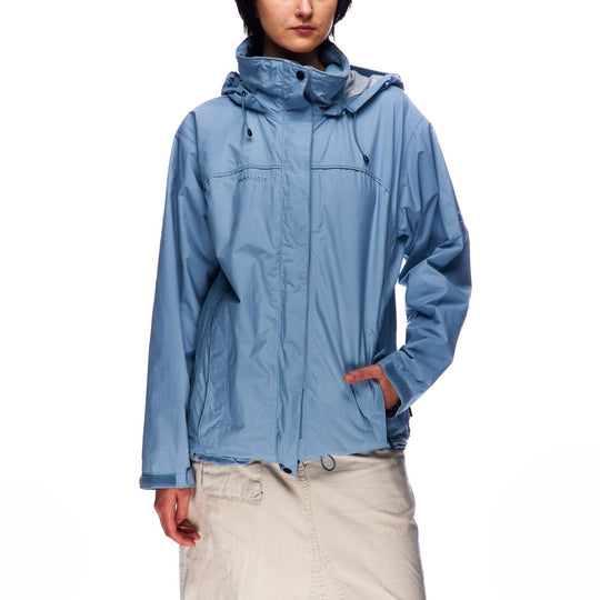 MAMMUT Outdoor Hooded Jacket Blue Nylon Womens Windbreaker Size L