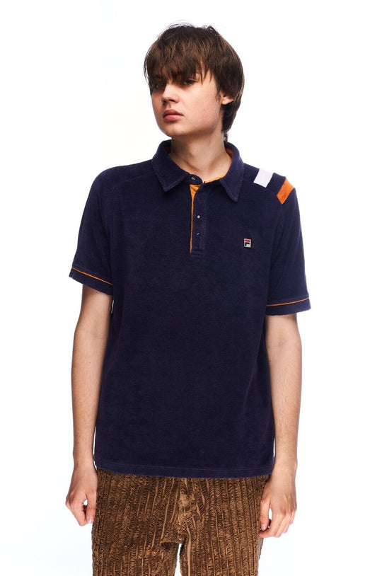 Vintage FILA Polo Shirt Navy Cotton Towel Fleece Men's Size L