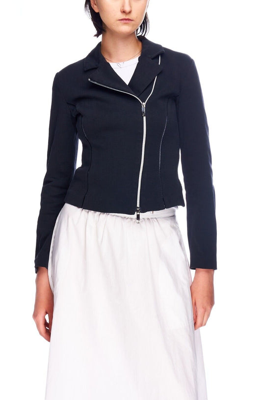 ARMANI JEANS Biker Jacket Navy Cotton Women's Size 42