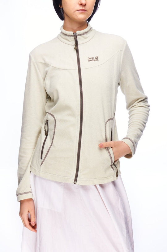JACK WOLFSKIN Fleece Full Zip Jacket White Women's Outdoor Jumper Size M