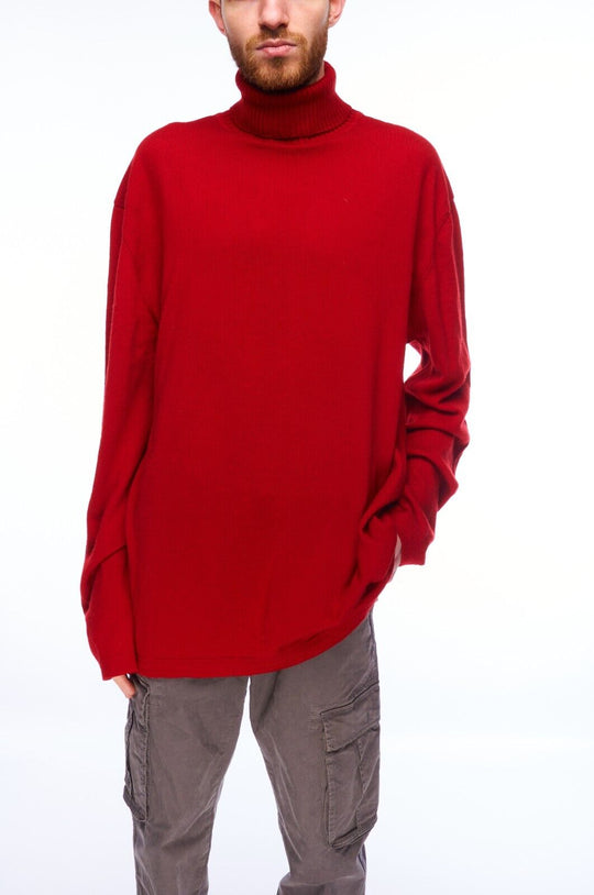 MCM Turtle Neck Sweater Red Wool Mens Knit Jumper Size 54