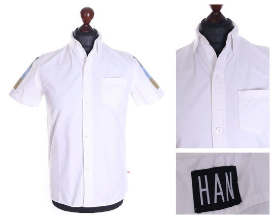 Men's HAN KJOBENHAVN White 100% Cotton Short Sleeve Shirt Size s