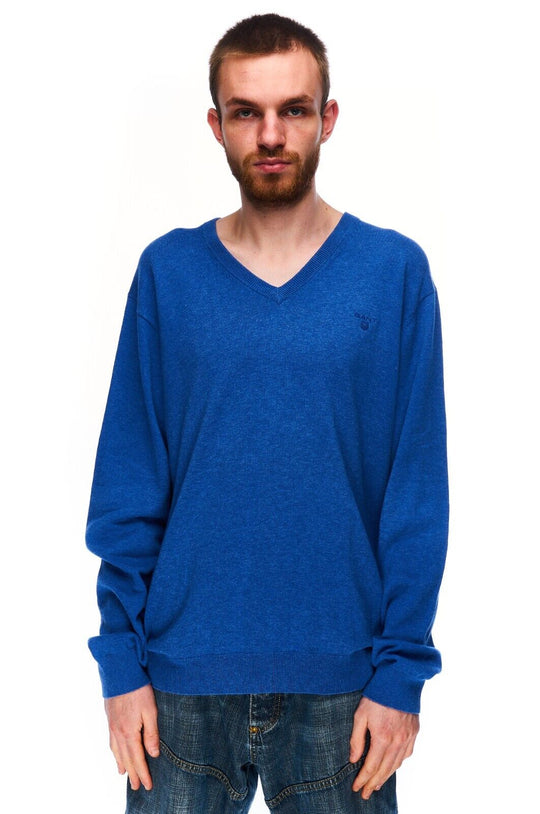 GANT V-Neck Sweater Blue Cotton Men's Knit Jumper Size XL