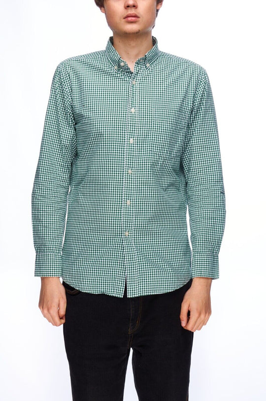 UNIQLO Shirt Green Check Cotton Men's Button Down Size M
