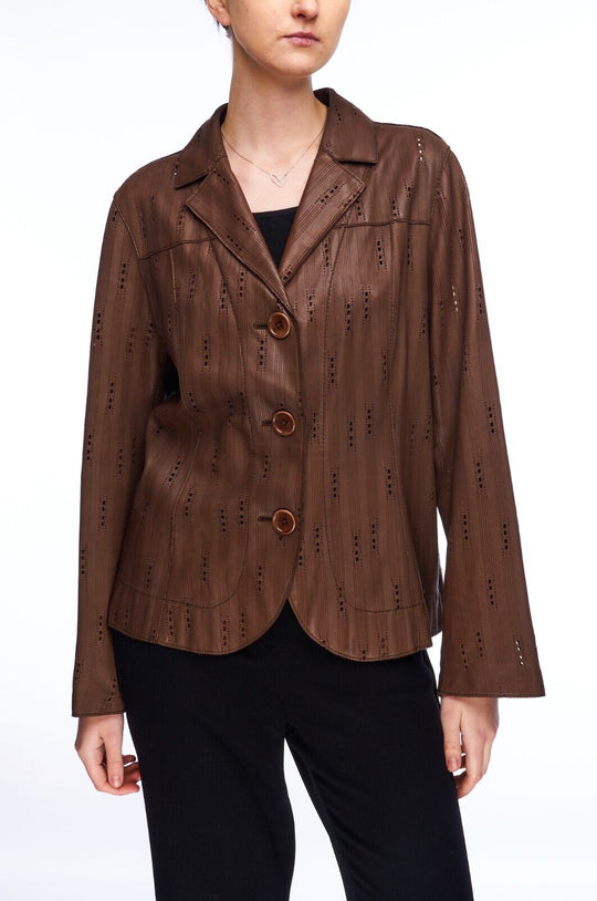 CARLO COLUCCI Jacket Brown Lamb Leather Women's Perforated Blazer Size 44