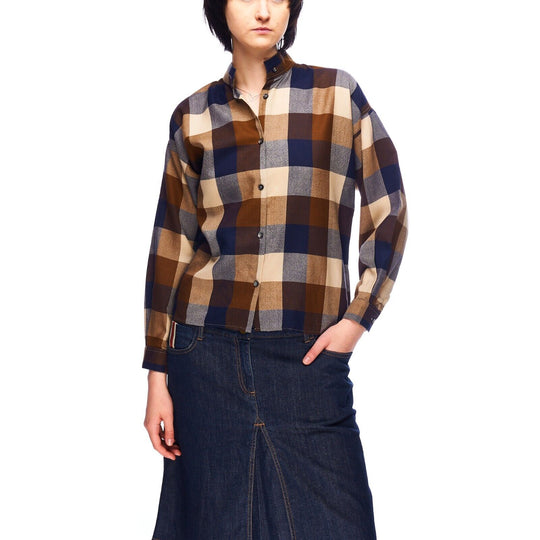 Vintage AQUASCUTUM Shirt Beige Club House Check Wool Womens Size 34